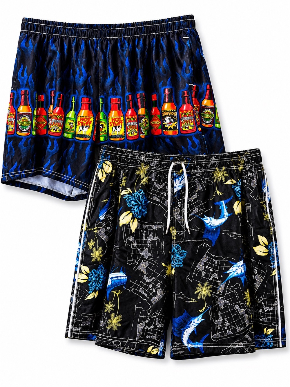 Men's Big Dogs & Puritan 3XL Swim Trunks Bundle of 2 Novelty Beach Shorts Blue